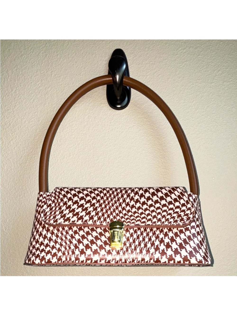 Madden Girl Houndstooth Brown Cream Y2K Shoulder Bag